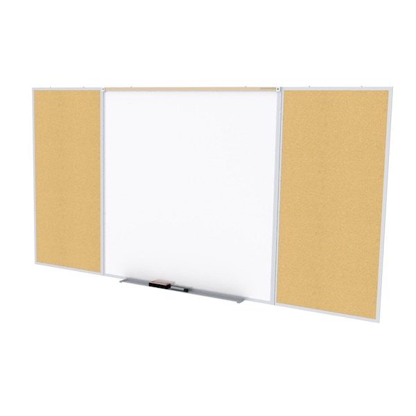 Combo Whiteboard/Bulletin, Mag Por/Cork, Styl D, 4 ft H x 10 ft W, Natural